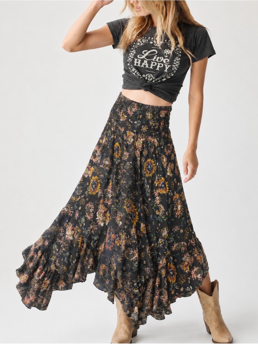 Natural Life Convertible Skirt Dress 2 in 1 Boho Floral Handkerchief Hem Size M - Picture 3 of 14